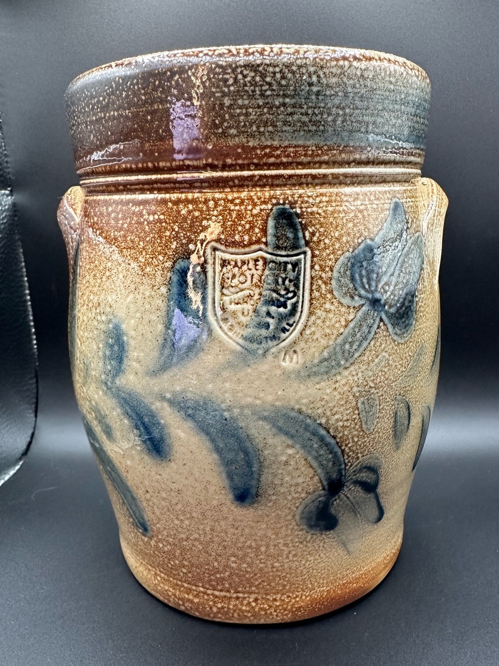 Maple City Pottery Stoneware Crock with Blue Floral Motif Monmouth IL